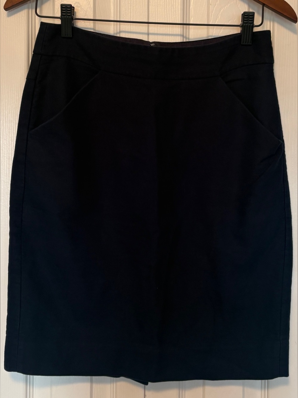 J.Crew Navy Blue Fall Cotton Knee Length Pencil Skirt Slash Pockets US 2 / Small